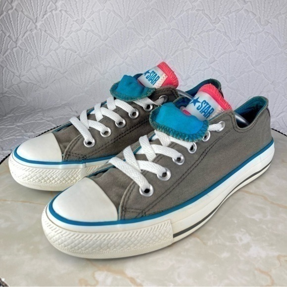 Converse All Star Double Tongue Sneakers Womens 7 Gray Pink Canvas Low Top Shoes - Picture 5 of 11